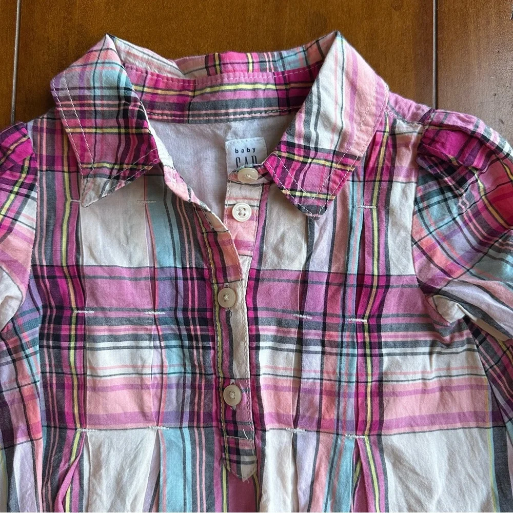 Baby Gap|Plaid Pink Collared Dress|Size 18-24m Long Sleeve Button down - Picture 2 of 5